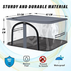 Kuber Industries Pack of 3 PVC Transparent Underbed Storage Bag | Multi-Purpose Garments Bag for Clothes-Toy | Wardrobe Bag with Handle | U Zip | Black