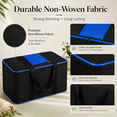 DALUCI Underbed Storage Bags for Clothes Pack of 4 Large Moisture Proof Organizer with Zipper Non Woven Foldable Storage Bag for Blanket Saree Wardrobe 54 x 46 x 26 cm (Black & Red - Large, 4 Pack)