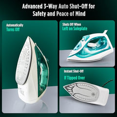 Warmex 2000W Steam Iron Press Black Non-Stick Soleplate | Powerful Steam Burst Removes Wrinkles From Clothes | Quick Heat Up 18-20 Gm Min Steam | Overheat Safety | Fabric Care Steamer Iron (Green)