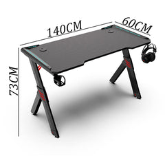 SYGA Gaming Table Desktop Y-Shape Computer Desk with RGB LED Lights with Headphone Hook Cup Holder Gamer Workstation (120 X 60 X 73 CM Black)