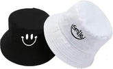 SYGA 1 Piece Reversible Double Sided Bucket Hat Sun Beach Cap Daisy Fishermans Hat for Adults, Men and Women Both for Above 15 Year - Smily Black & White