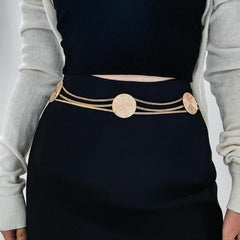 SYGA Gold Round Metal Chain Chain Waist Chain For Women, Versatile Decorative Dress, Waist-Cinching Hook, Adjustable Belt(Gold)