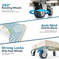 Corvids Adjustable Washing Machine Stand with 25mm Stainless Steel Tube | 2-Year Warranty | Refrigerator, Air Cooler & Dishwasher Trolley, 360° Rotating Lockable Wheels, 150 KG Capacity (Grey)