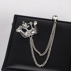 SYGA Men's & Women Suit Shirt Stud Lapel Pin Chain Tassel Brooch Pin with Crystal Chain(Silver Crown)