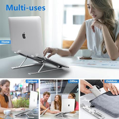 Tukzer (Imported Foldable Laptop Stand Riser for Laptop, MacBook, Notebook & Tablets up to 17 Inch, 7 Level Height Angle Adjustment, 2X Stronger M-Shape Aluminum Silicone Pads Air Ventilation-Black