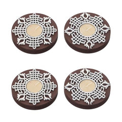 eCraftIndia Wooden Floral Printing Block Decorative Tea Light Candle Holders (Set of 12, Green White) Diwali Christmas Decorations Items for Home Office Christmas Gifts for Women Men Family Friend