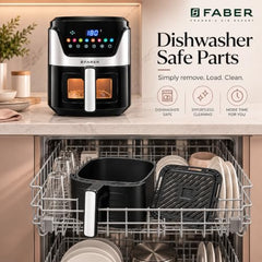 Faber 6L 1500W Digital Air Fryer | Fry, Bake, Roast, Toast, Defrost, Grill & Reheat | 85% Less Oil, 360° Air Cooking|8-Preset Menu,LED Display&Touch Control, Non-Stick Pan,View Window|FAF 6.0L NEO BK