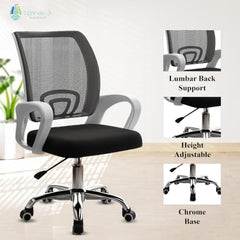 Casa Copenhagen Mesh Mid Back Office/Study/Computer/Revolving/Desk Chair for Work from Home -Metal Base, Height Adjustable Seat - Grey Milange & Black Handle