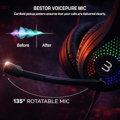 BESTOR 4-in-1 RGB Gaming Combo – Backlit Full-Size Keyboard Precision RGB Mouse Over-Ear Headset with VoicePure Mic & Extended Mousepad | Complete Gaming Accessories Set for PC & Laptop