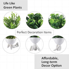 Kuber Industries 3 Pcs Set Plastic Mini Artificial Plants with Pot | Table Top & TV Unit Decorative Items for Living Room | Faux Plants for Home Decor & Office Desk | Man Shape - Black
