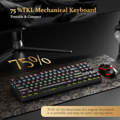 Redragon Kumara K552 Rainbow LED Backlit TKL Ten Key-Less Mechanical Wired Gaming Keyboard Without Numlock Keys (Black)