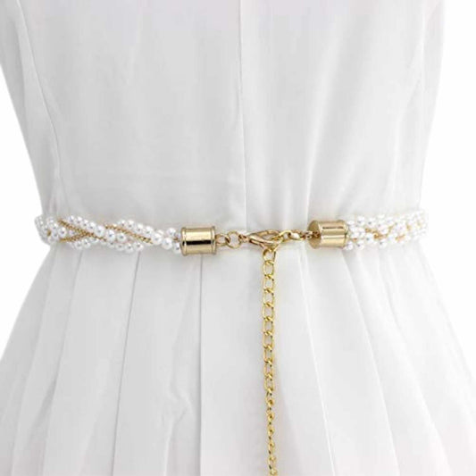 SYGA Pearl Waist Chain Belt Adjustable Decorative Belt Hollowed Tassel Waist Belts Suitable Size for Waist 26-40