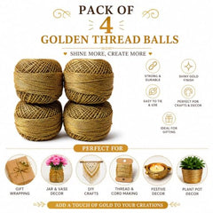 Adikala Metallic Cotton Tatting Shuttle, Crochet Dori Balls for Knitting, Weaving, Embroidery and Craft Making_(Set of 4)- 100GMS (Golden)