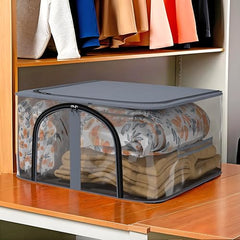 Kuber Industries Pack of 3 PVC Transparent Underbed Storage Bag | Multi-Purpose Garments Bag for Clothes-Toy | Wardrobe Bag with Handle | U Zip | Black