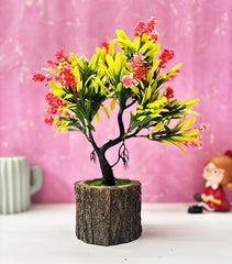 Dekorly Small Artificial Bonsai Tree Fake Plant Potted House Plants Japanese Pine Bonsai Plant Faux Bonsai for Home Indoor Decoration Office (Wooden Potted Plants, Design-G)