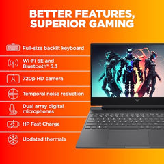 HP Victus, Intel Core 5 210H, 4GB RTX 3050 A (24GB DDR5, 512GB SSD) FHD, 144Hz, 300 nits, IPS, 15.6''/39.6 cm, Win11, M365* Office24, Mica Silver, 2.29kg, fa2500TX, Backlit, Gaming Laptop