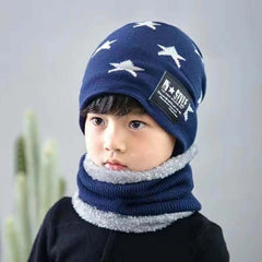 MOMISY Kids Winter Hat and Scarf Set, 2Pcs Warm Knit Beanie Cap and Scarf for 5-10 Years Old Boys and Girls (Blue S)