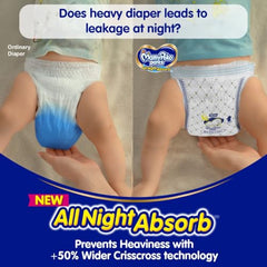 Mamypoko pants All night absorb| Pant Style Baby Diapers Large Size(L), 124 Count,(62*2) Ideal for 9-14Kgs|1 Diaper= Upto All night Absorption|Wider Crisscross Sheet|Gentle Coco Care| 12hr Leakage Protection| Prevents Heaviness.