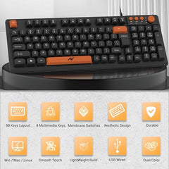 Ant Master 05 Wired USB Keyboard - Full-Size 104 Keys with Numeric Pad | Membrane Silent Typing, 1.3m Cable, Plug & Play | Ergonomic Office & Home Keyboard for PC, Laptop, Mac & Linux – Black