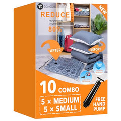 GONGSHI Plastic 24 Pack Vacuum Storage Bags with Electric Pump, (5 Jumbo, 5 Large, 5 Medium, 5 Small, 4 Roll Up Bags) Space Saver Bag for Mattress, Blanket, Duvets, Comforters,Travel, Transparent
