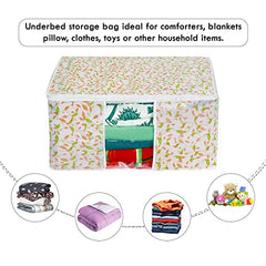 PrettyKrafts Underbed storage box with wheels and lid Metal Frame Non-Woven Fabric use for home bedroom Rolling Organizer for Clothes Shoes Toys Blankets Space Saving Solution (Pack of 1), Grey