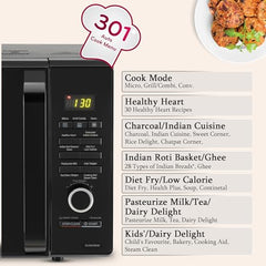 LG 28 L Charcoal Convection Healthy Microwave Oven with 301 Auto Cook Menu (MJ2887BIUM, Black, Healthy Heart Recipes, Diet Fry, 360° Motorised Rotisserie & 10 Years of warranty on Charcoal Heater)