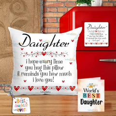 Gift for Daughter Birthday Special Birthday for Daughter Printed Cushion 12 inch X 12 inch + Micro Fiber Filler + Keychian + Magnet Girls Pillow Daughters Day for Daughter and Girls -10A (Color-7)