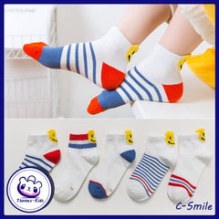MOMISY 5 Pairs Tube Socks for children Toddlers Infant Baby Girl Boys (SmileyStriped, 3 Year to 5 Year)