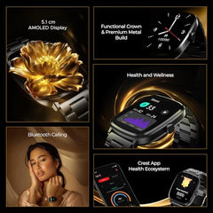 boAt Ultima Regal w/ 2.01”(5.10 cm) Crystal-Clear AMOLED Display, 1000 NITS Brightness,Premium Metal Body, Functional Crown, 100+ Sports Modes, Fitness Smart Watch for Men & Women (Steel Black)