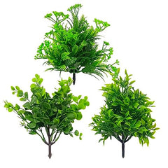 Dekorly Artificial Plastic Mix Green Grass Fake Outdoors Plant Bushes Decor Faux Greenery Shrubs For Outdoor And Indoor, Artificial Shrubs Stems | Height- 7 Inches (Multi-16)