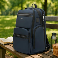 ICON The Overnighter Laptop Backpack 30L | Durable Oxford Fabric, Fits 15.6" Laptops | USB Charging Port, Luggage Sleeve | Water-Resistant, Multipurpose Unisex Bag for Short Trips - Blue.