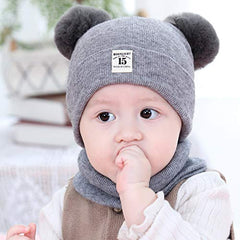 SYGA Woolen Baby Cap Knit Hat Scarf Unisex Winter Pom Pom Cap Neck Warme 6 Month to 24 Month Baby - Beige