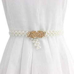 SYGA Pearl Adjustable Waist Belt with Hollowed Tassel Detail, Suitable Size for Waist 24-34 INCH