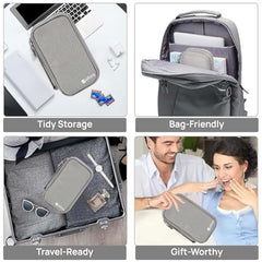Elfora Compact Cable Organizer Bag | Double Layer Storage Pouch for Cables, Chargers, AirPods, Power Bank & Other Accessories | Durable & Portable Nylon Travel Case with Mesh Pockets – Blue
