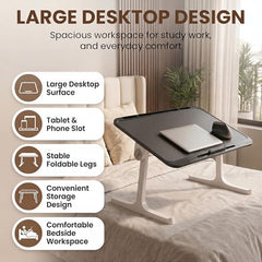 StarAndDaisy T9 Foldable Bed Table for Laptop & Study, 4-Level Adjustable Angled Tabletop, Large Desktop Surface with Anti-Slip Stopper, Tablet & Phone Slot, Storage Drawer, Stable Legs, PP & TPE