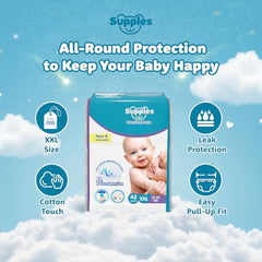Amazon Brand - Supples Premium Baby Diaper Pants | 84 Baby Diapers | XXL | 15-25 Kg | 42 x 3 Packs | 12 Hrs Absorption | Cushiony Cotton Soft Fabric | Phthalates-Free | Triple Leak Guard