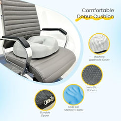 Sleepsia Donut Pillow for Tailbone Pain |1 Year Warranty| Coccyx Seat Cushion for Chair-Hemorrhoid& Piles Pillow-Car Seat Donut Cushion Hemorrhoids Fistula Prostate Post Relief (Memory Foam)