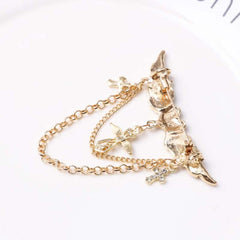 SYGA Men's & Women Suit Shirt Stud Lapel Pin Chain Tassel Brooch Pin with Wings cross model Crystal Chain(Gold)