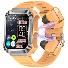 WatchOut WearPods Smartwatch with Wireless Earbuds, GPS Fitness Tracker, Music Storage, Heart Rate, Always-on HD Display, Best Headphones & Smart Watch in one Gift (Orange Army)