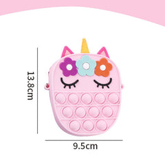 SYGA Children Pop It Fidget 3 Flower Silicone Bag Kids Push Popper Educational Decompression Bubble Shoulder Bag (Dark Pink)