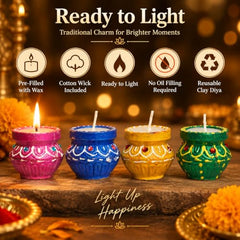 BUC Tulsi Diya for Diwali Decoration | Colourful Wax Candle | Set of 24 | Tulsi Shape Wax water bowl floaters | Festive home decor & gifting under budget | diwali decoration for home | fancy diyas