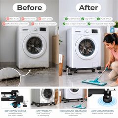 Lifelong Adjustable Washing Machine Stand with Wheels, Heavy Duty Steel Trolley for 5 Kg to 12 Kg Top Load & Front Load Washing Machines | Fridge & Air Cooler Stand | 180 Kg Capacity | Anti Vibration Pads | Black
