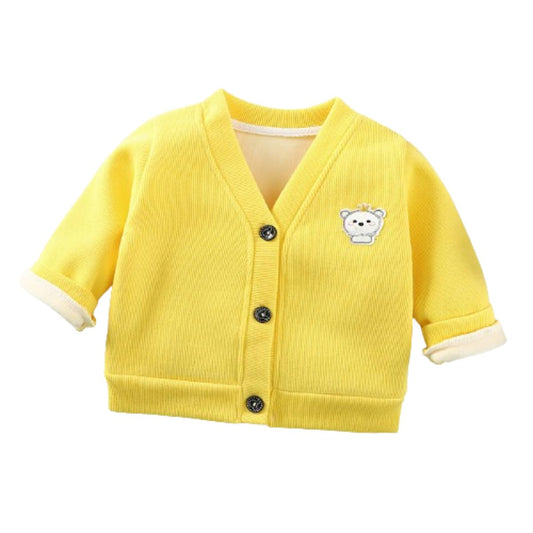 MOMISY Baby Boy & Girls Sweater Jacket Front Open V Neck Cardigan with Lining (2-3 Years, Yellow)