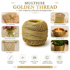Adikala Metallic Cotton Tatting Shuttle, Crochet Dori Balls for Knitting, Weaving, Embroidery and Craft Making_(Set of 4)- 100GMS (Golden)