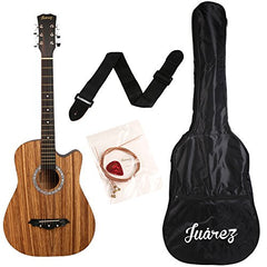 Juârez Acoustic Guitar Kit, JRZ38C/BK 38 Inch Cutaway, 038C with Bag, Strings, Pick and Strap, Black