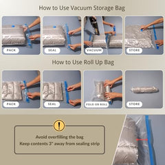 25 Pack Vacuum Storage Bags, Compression Space Saver Bags for Comforters, Blankets and Clothes, Durable Seal, Puncture Resistant, Safe Poly Material, Preserves and Protects, Hand Pump Included