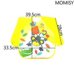 MOMISY Waterproof Art Smock Painting Apron Bib Full Sleeve Cartoon Animal for kids children Infants Toddler baby Boys Girls-Yellow Monkey