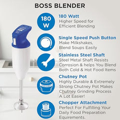 BOSS E111 Portable Hand Blender 180 Watt | Easy to Clean and Store | ISI-Marked, Grey