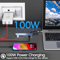 Sounce 4-Port USB 3.0 Hub for PC – High-Speed Aluminum USB Hub Compatible with PC, MacBook, Mac Pro, Mac mini, iMac, Surface Pro, and XPS. 4-Port High Speed USB Hub with Aluminium Shell