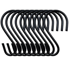Mr. Carve 4MM Heavy Duty S Hooks, 2.75 Inch S Hook for Hanging Plants Outdoor, Metal Black Powder Coated S Shaped Hooks for Closet Jeans Bags Cups Pot Jewelry Garden Tools | Pack of 10